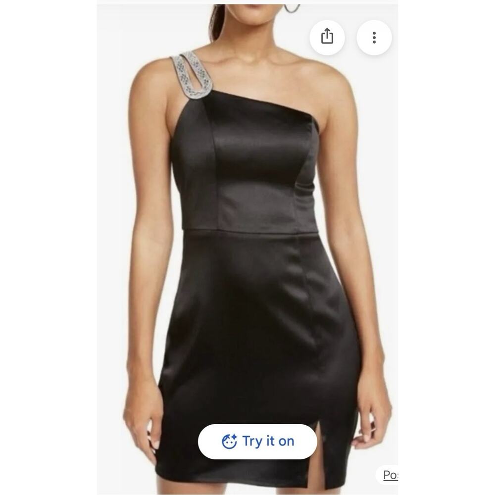 Women's NWT Sequin Hearts Embellished Beaded One-Shoulder Satin Dress Size 3